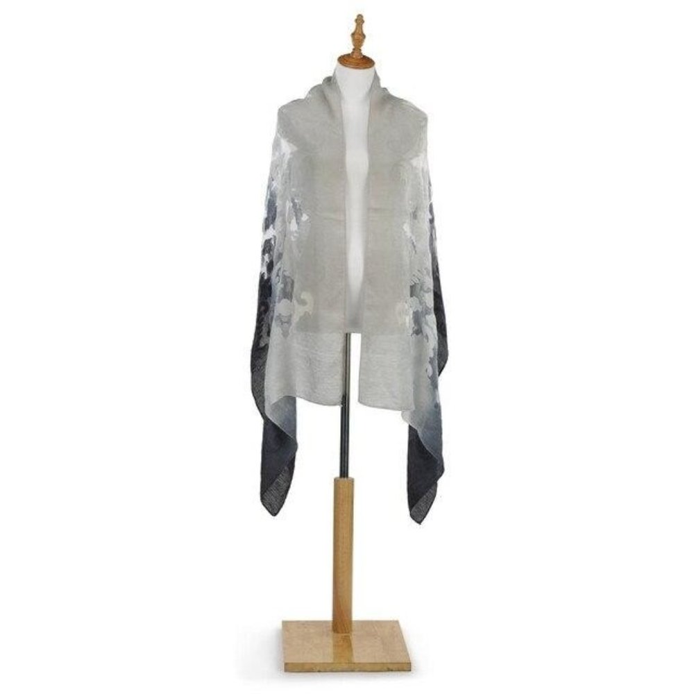 Damask Sheer Shawl in Black and Gray